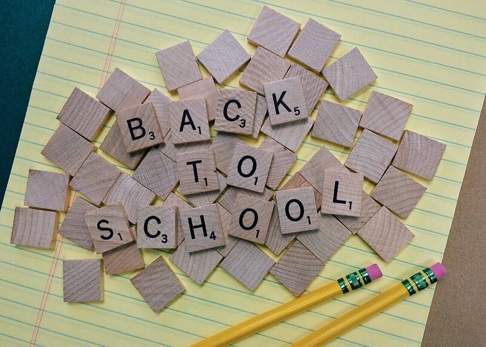 Back to School spelled in scrabble tiles